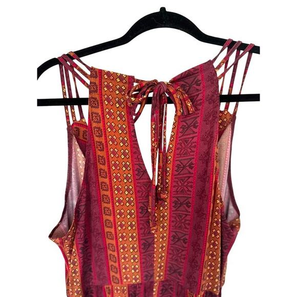 BCBGeneration Jumpsuit Womens Medium Orange Red Boho Beach Festival Geometric - Picture 8 of 13